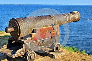 Old cannon on the defensive wall of Kalmar Castle