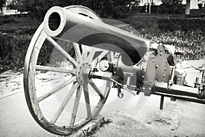 Old cannon in front of the Palace of Culture - landmark attraction in Iasi, Romania