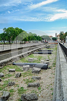 Old cannon at the Seminario de San Carlos.