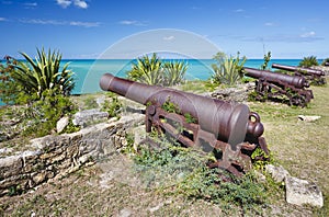 Row Of Cannons Overlooking Turquoise Caribbean Sea, Antigua photo
