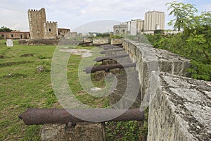 Old cannons at the fortress wall of Ozama Fortress in Santo Domingo, Dominican Republic. photo