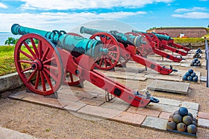 Old cannons at the Kronborg castle at Helsingor, Denmark