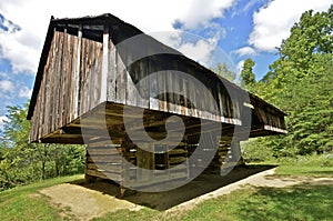 Old cantilevered weathered barn photo