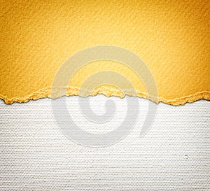 Old canvas texture background with delicate stripes pattern and orange vintage torn paper