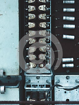 Old capacitors part of radio printed circuit board Equipment