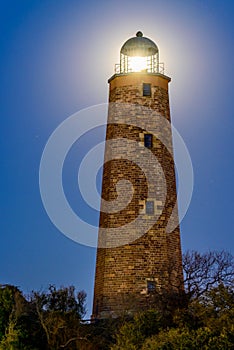 Old Cape Henry Lighthouse with moon