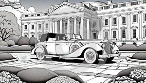 Old car antique parked white house exclusive