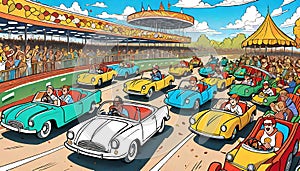 Old car antique speedway race track crowded