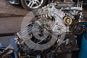 Old car engines in the garage