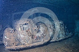 Old Car inside II world war ship wreck in Red sea