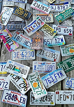Old car license plates on the wall
