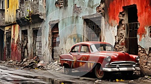 An old car parked on a street in Havana, AI