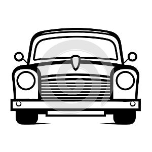 Old car silhouette icon in black color. Vector template for tattoo or laser cutting