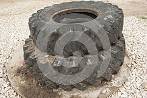 Old car tires from a KAMAZ truck