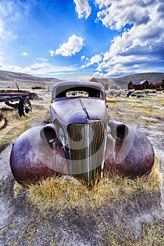 Old car wreck in Bodie ghost town in California