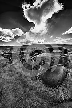 Old car wreck in Bodie ghost town in California