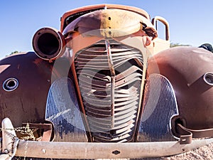 Old car wreck left on the Namib Desert, Namibia.