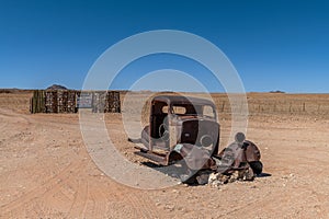 Old car wreck in Namib-Naukluft National Park, Namibia