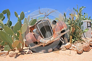 Rusty old car wreck namibia desert