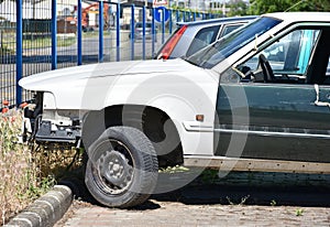 Old car wreck after a traffic accident