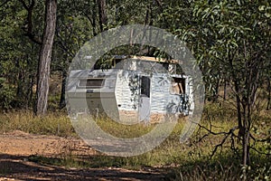 Old Caravan Abandoned In The Bush By A Sapphire Miner At Rubyvale Queensland Australia