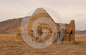 Old caravanserai or Chinese tomb surrounded by mountains at Bash Gumbaz near Alichur in the Gorno-Badakshan photo