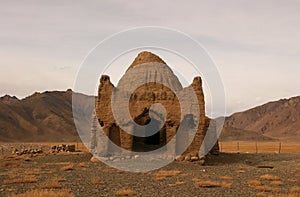 Old caravanserai or Chinese tomb surrounded by mountains at Bash Gumbaz near Alichur in the Gorno-Badakshan photo