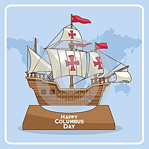 Old caravel and Happy columbus day design