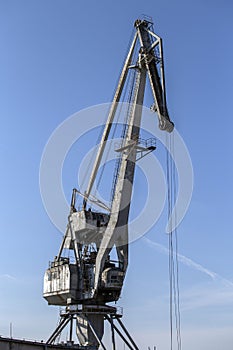 Old cargo crane on the Danube bank