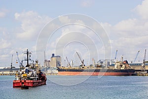 Old cargo vessel on mooring