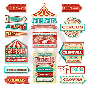 Old carnival circus banners and carnival labels vector set photo