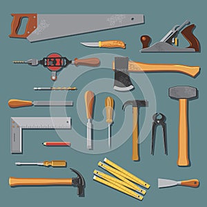 Old carpenter tools vector set