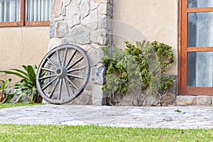 Old carriage wheel used as decoration