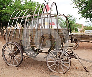 Old carriage. Wooden wagon
