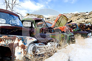 Old cars at junkyard