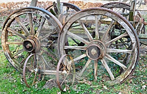 Old cart with big wooden wheels