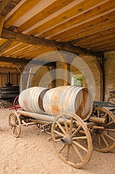 Old cart with wooden casks. Chenonceau. France