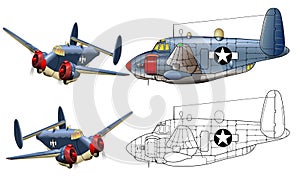 Old cartoon military plane on a white background
