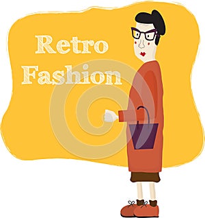 Old cartoon woman wearing fashion glasses, vector