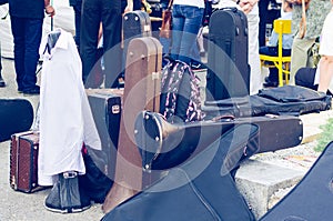 Old cases for musical instruments on the street