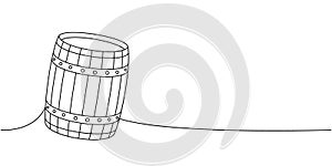 Old cask one line continuous drawing. Wooden barrel continuous one line illustration. Vector linear illustration.