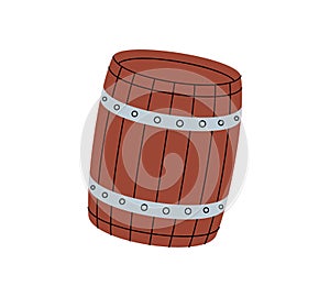 Old cask. Wooden barrel. Brewing process, brewery factory production element. Vector illustration.