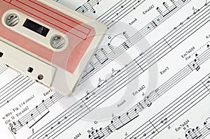 Old cassette tape and music notes