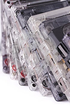 Old cassettes on white background