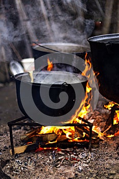 Old cast iron boiling water