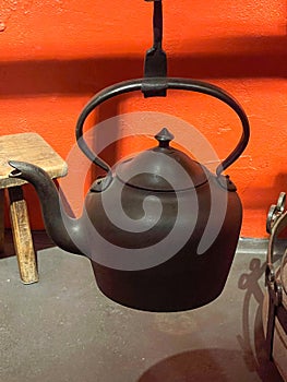 Old Cast Iron Kettle on display at museum