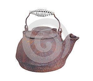 Old cast iron kettle isolated.