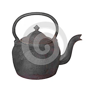 Old cast iron teapot isolated.