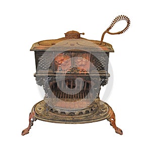 Old cast iron wood cook stove isolated.