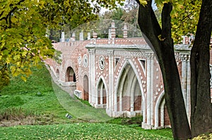 Old castle bridge in the green park